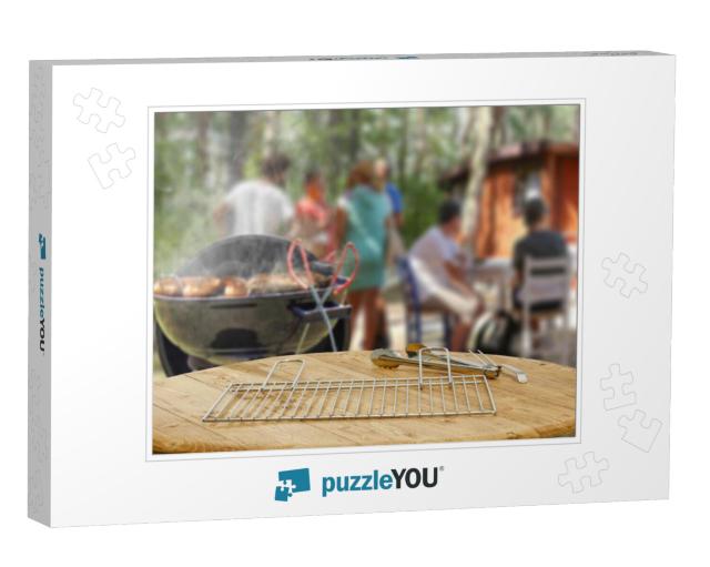 Table background of free space and grill time Jigsaw Puzzle