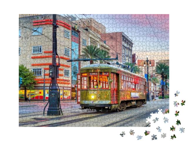 Streetcar in Downtown New Orleans, USA At Twilight... Jigsaw Puzzle with 1000 pieces
