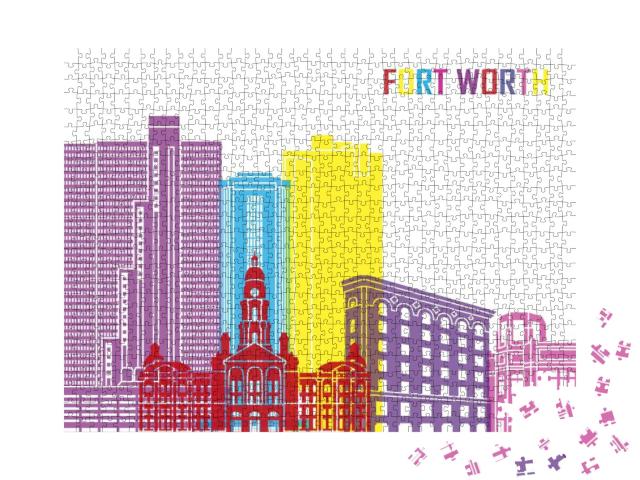 Fort Worth Skyline Pop in Editable Vector File... Jigsaw Puzzle with 1000 pieces