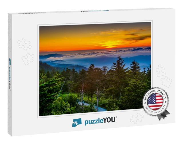 Sunset Over Mountains & Fog from Clingmans Dome Observati... Jigsaw Puzzle