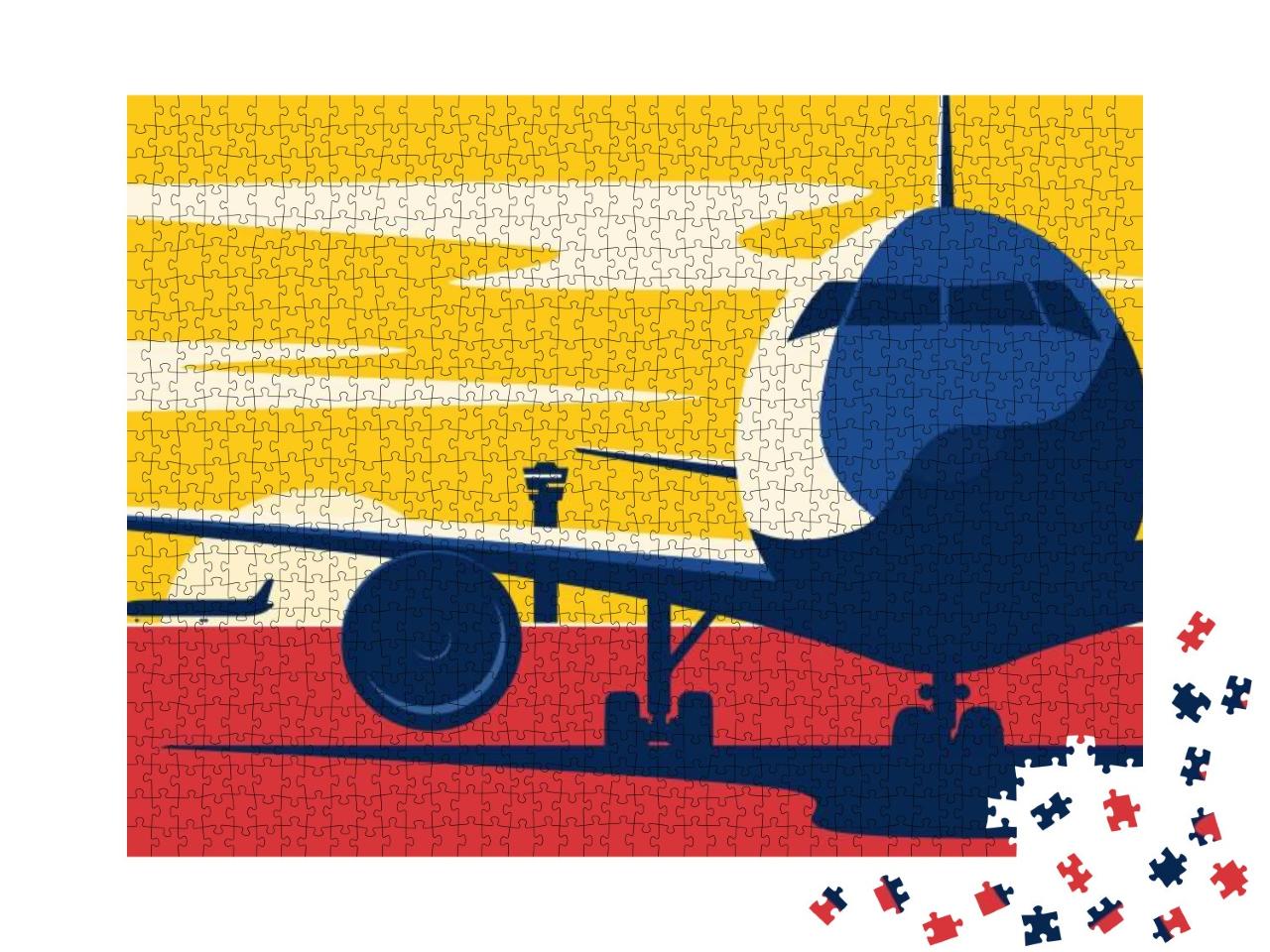 On a Taxiway. Flat Style Vector Illustration of the Airli... Jigsaw Puzzle with 1000 pieces