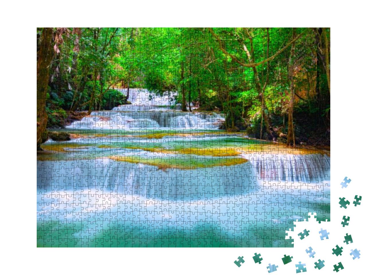 Huay Mae Kamin Waterfall, Beautiful Waterfall in Rainfore... Jigsaw Puzzle with 1000 pieces