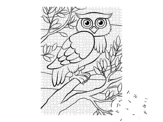 Coloring Pages. Birds. Cute Owl Sits on the Tree... Jigsaw Puzzle with 1000 pieces