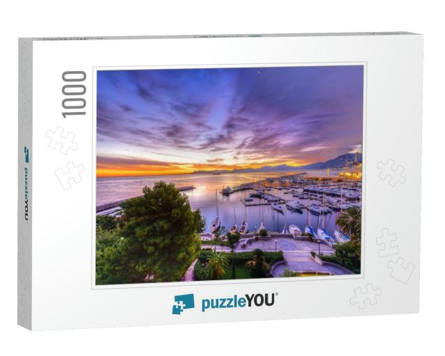 Sunrise At Palermo Harbor with White Yachts... Jigsaw Puzzle with 1000 pieces