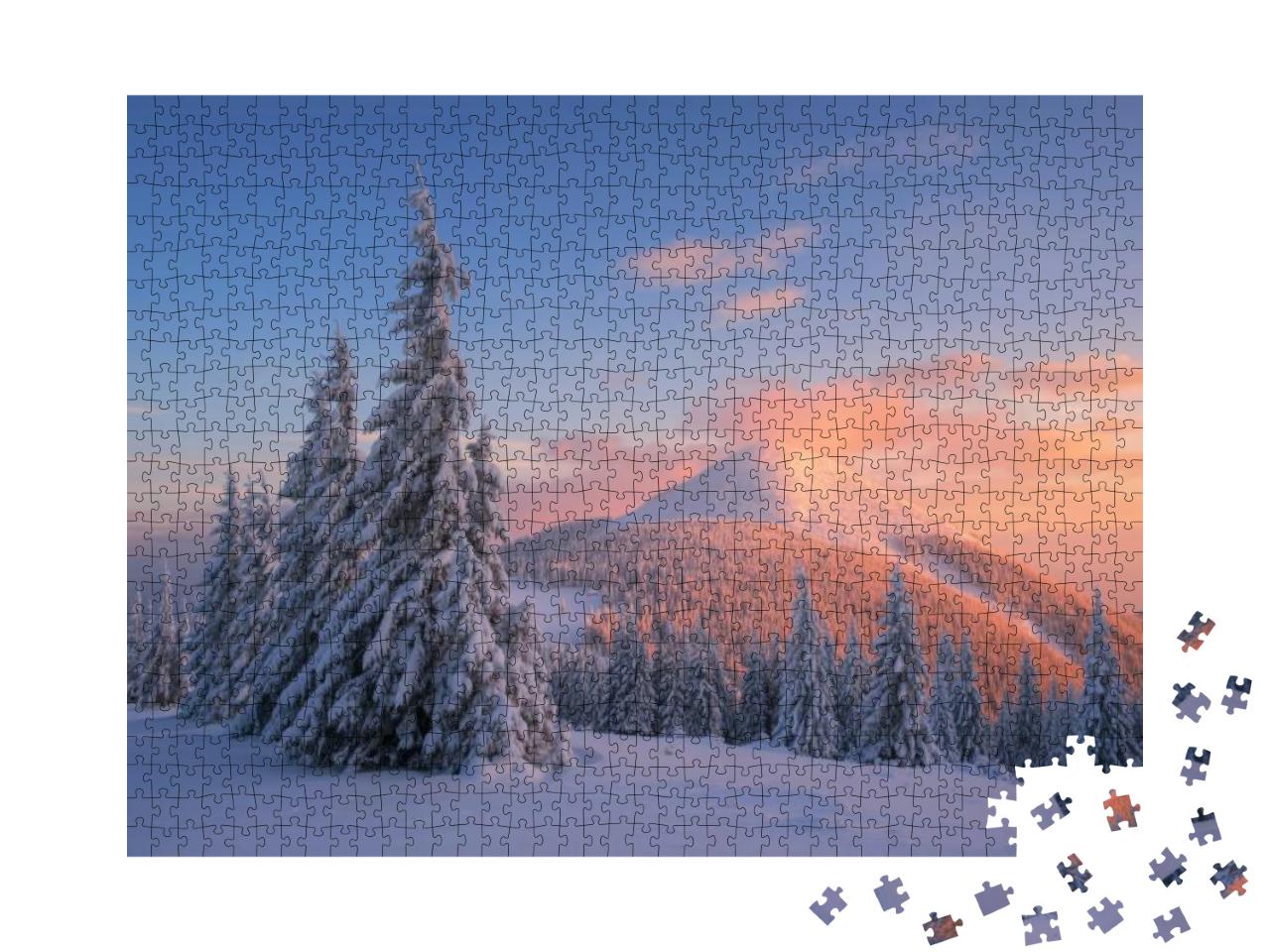 Christmas Landscape with Fir Trees in the Snow. Winter in... Jigsaw Puzzle with 1000 pieces