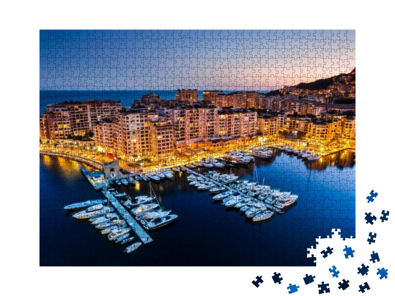Night View on Fontvieille & Monaco Harbor... Jigsaw Puzzle with 1000 pieces