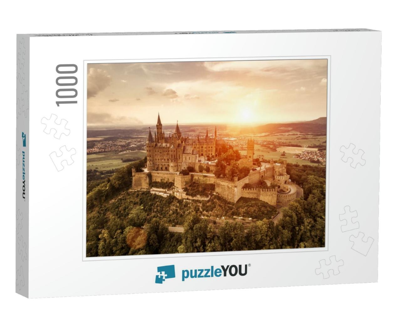 Hohenzollern Castle At Sunset, Aerial View of Old German... Jigsaw Puzzle with 1000 pieces