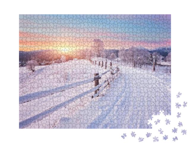 Winter Landscape. Winter Road & Trees Covered with Snow... Jigsaw Puzzle with 1000 pieces