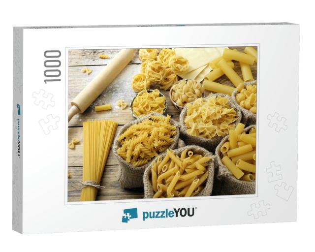 Top View Various Types of Italian Pasta Rustic Background... Jigsaw Puzzle with 1000 pieces