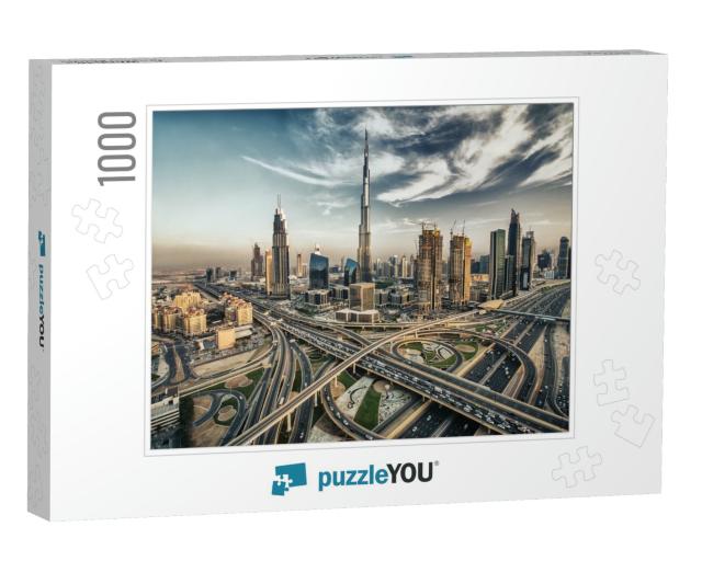 Hdr Photo of Dubai Skyline with Beautiful City Close to I... Jigsaw Puzzle with 1000 pieces