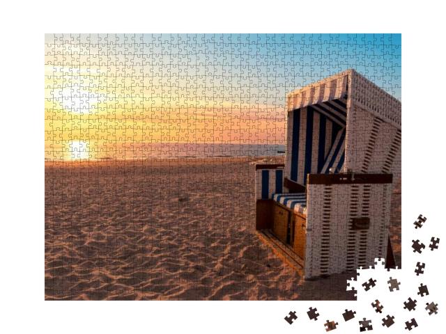 Sylt Island Beach Scenery with Empty Hooded Chair & Fine... Jigsaw Puzzle with 1000 pieces