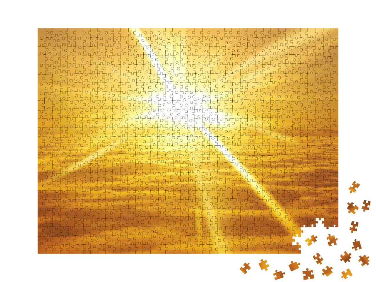 Amazing View from Plane on the Orange Sky, Sunset Sun & C... Jigsaw Puzzle with 1000 pieces