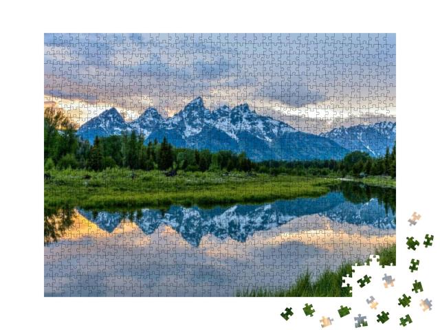 Sunset Teton Range At Snake River - Spring Sunset View of... Jigsaw Puzzle with 1000 pieces