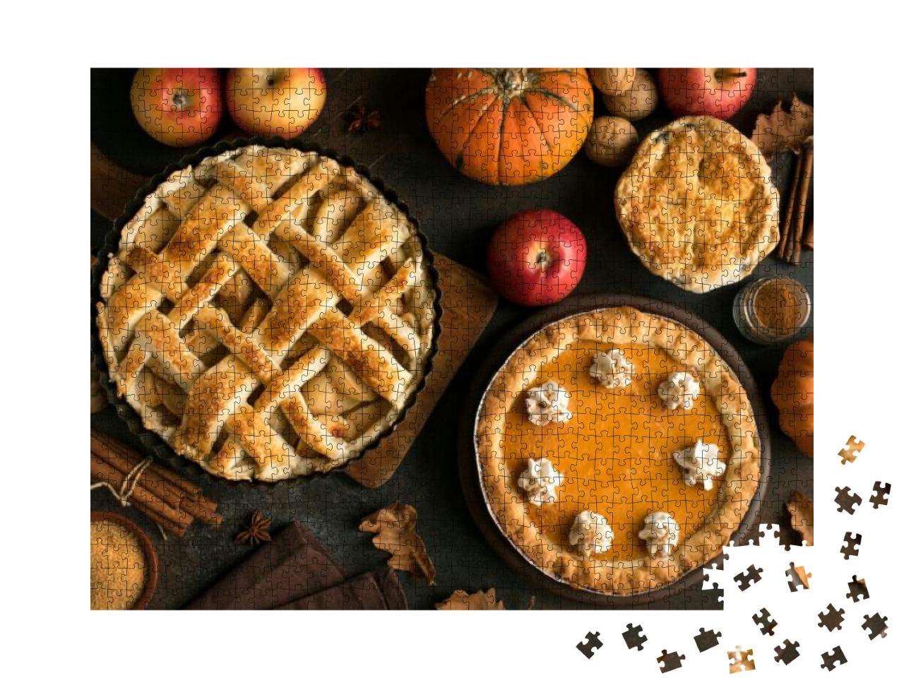 Thanksgiving Pumpkin & Apple Various Pies, Top View, Copy... Jigsaw Puzzle with 1000 pieces