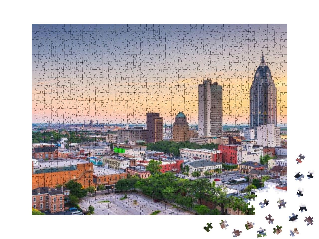 Mobile, Alabama, USA Downtown Skyline At Dusk... Jigsaw Puzzle with 1000 pieces