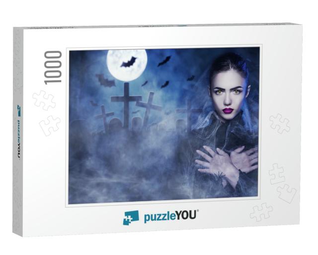 Fantasy Halloween Vampire Woman Portrait. Beauty Sexy Vam... Jigsaw Puzzle with 1000 pieces
