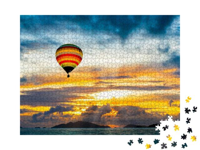 Hot Air Balloon Over the Sea At Sunset... Jigsaw Puzzle with 1000 pieces