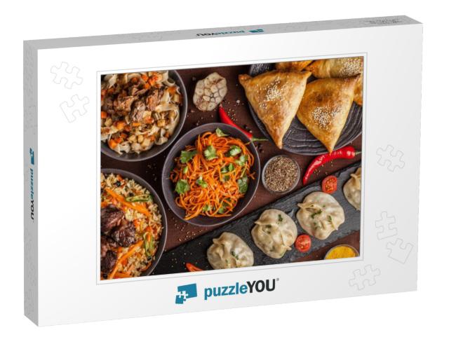 Assorted Uzbek Food Set, Pilaf, Samsa, Lagman, Manta & Ko... Jigsaw Puzzle