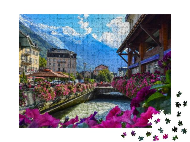 Chamonix, France. View of the Arve River & Mont-Blanc Mas... Jigsaw Puzzle with 1000 pieces