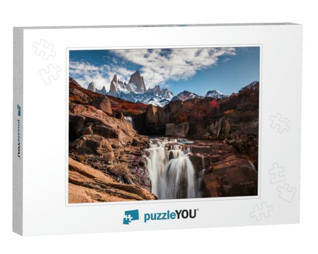 Beautiful View with Waterfall & Fitz Roy Mountain. Patago... Jigsaw Puzzle