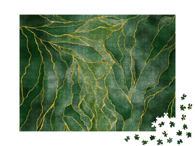 Watercolor Background Drawn by Brush. Green Paints Spille... Jigsaw Puzzle with 1000 pieces