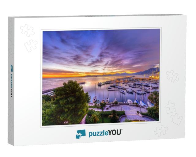 Sunrise At Palermo Harbor with White Yachts... Jigsaw Puzzle