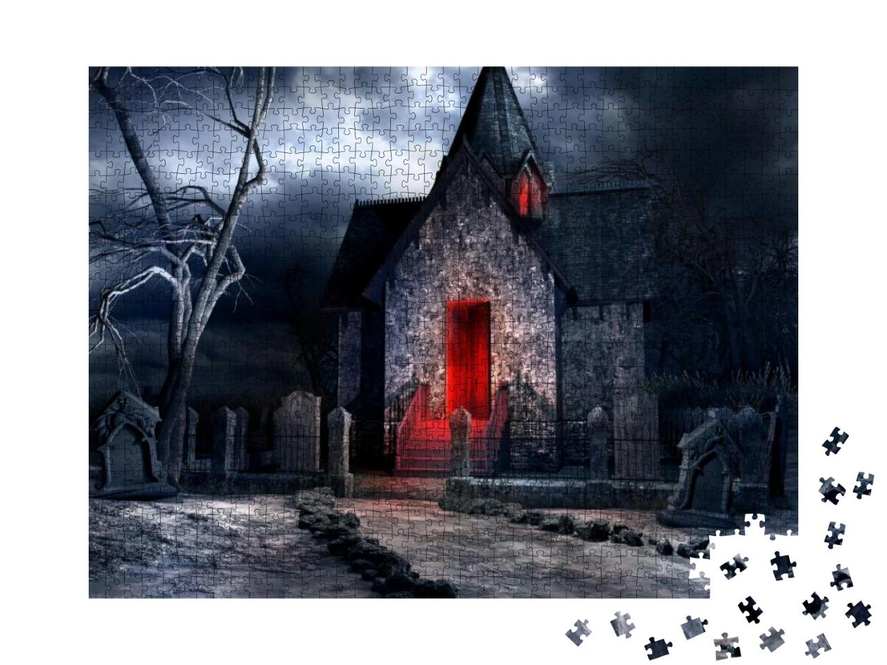 Dark Gothic Scenery with Old Crypt, Creepy Tree & Bones... Jigsaw Puzzle with 1000 pieces