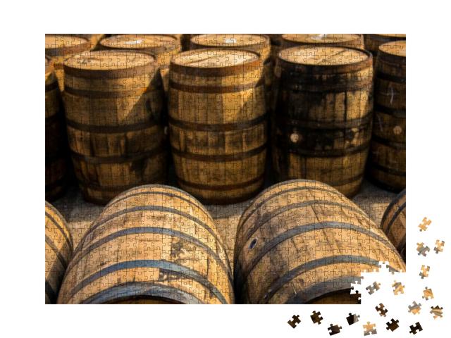 Rustic Bourbon Barrels At a Kentucky Distillery on the Bo... Jigsaw Puzzle with 1000 pieces