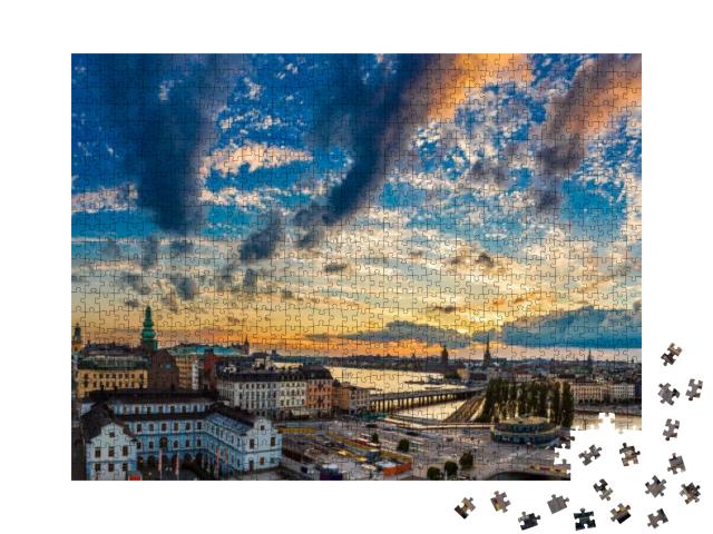 Night View of Gamla Stan, the Old Part of Stockholm, Swed... Jigsaw Puzzle with 1000 pieces