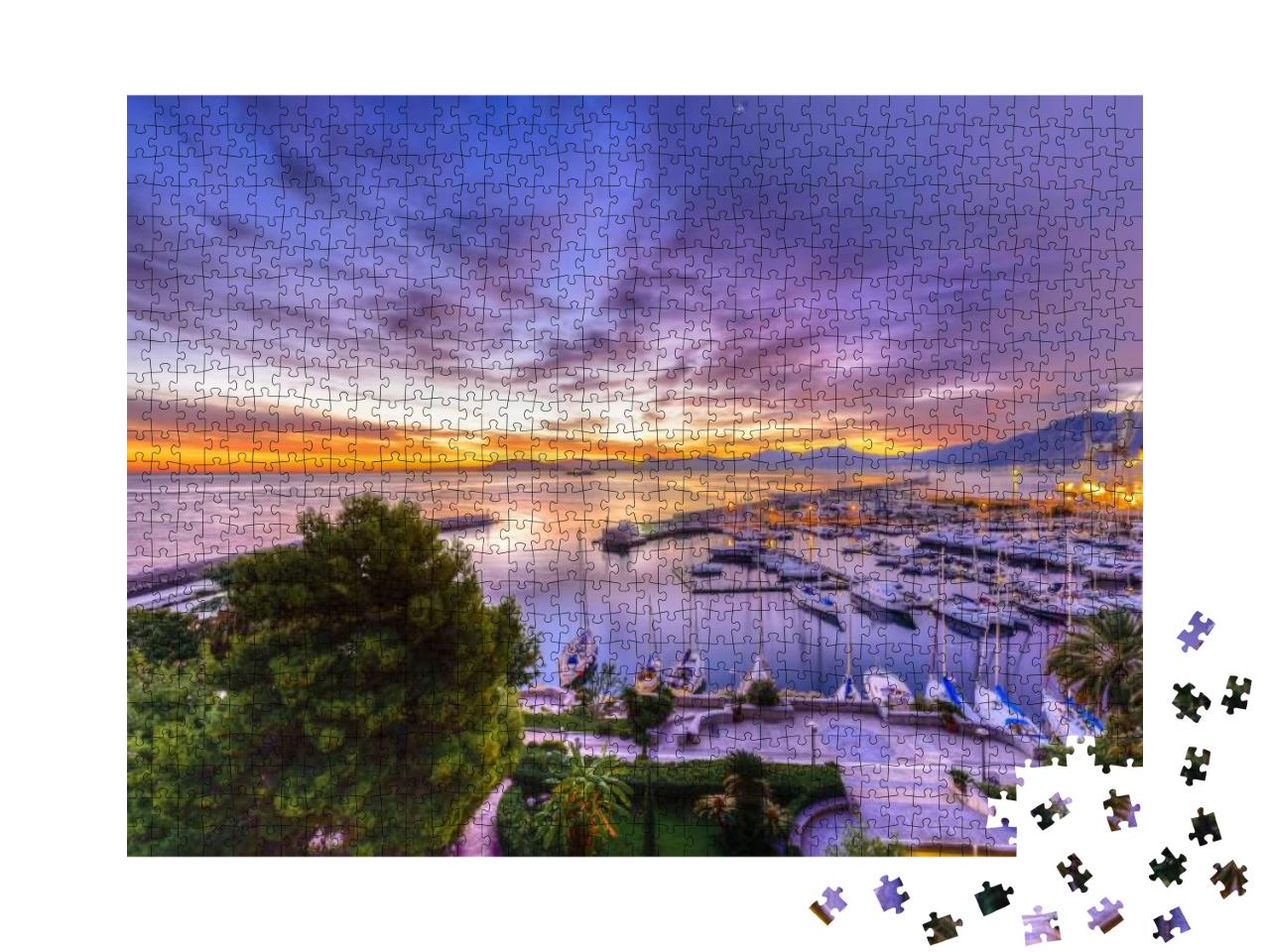 Sunrise At Palermo Harbor with White Yachts... Jigsaw Puzzle with 1000 pieces
