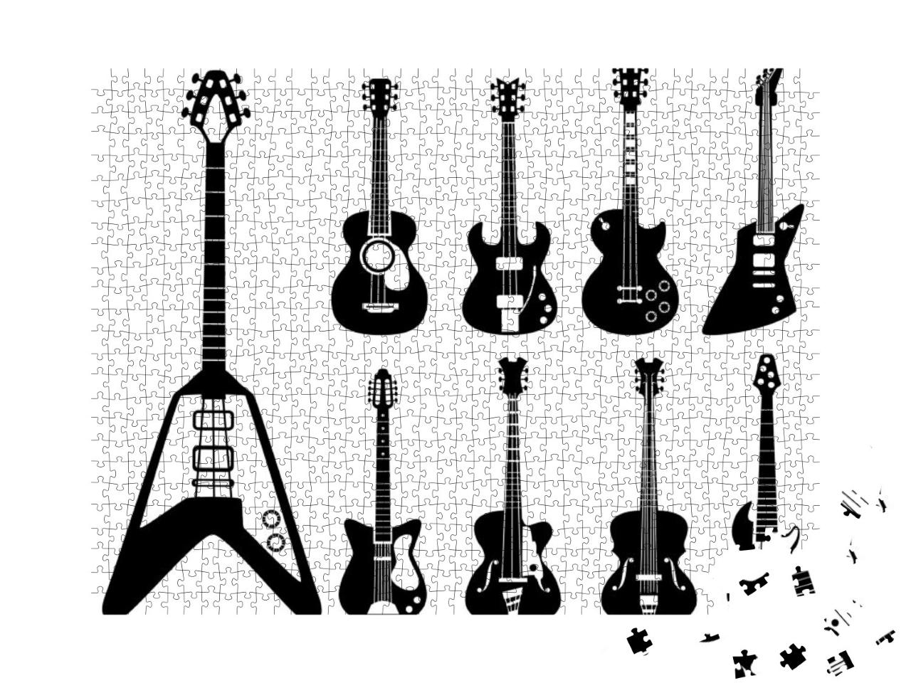 Guitar Silhouettes. Musical Instruments Black Symbol... Jigsaw Puzzle with 1000 pieces