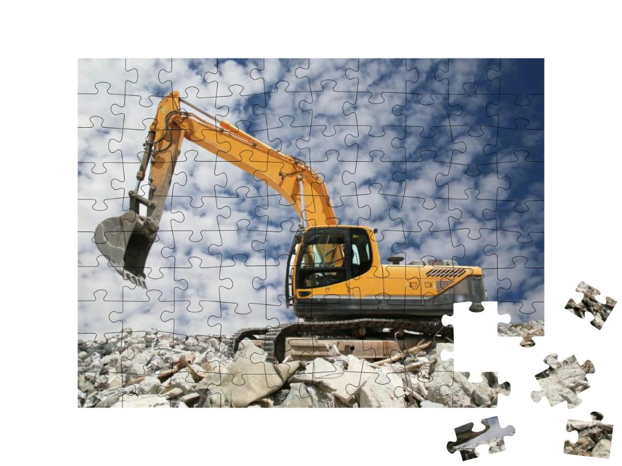 Excavator Digs the Ground for the Foundation & Constructi... Jigsaw Puzzle with 100 pieces