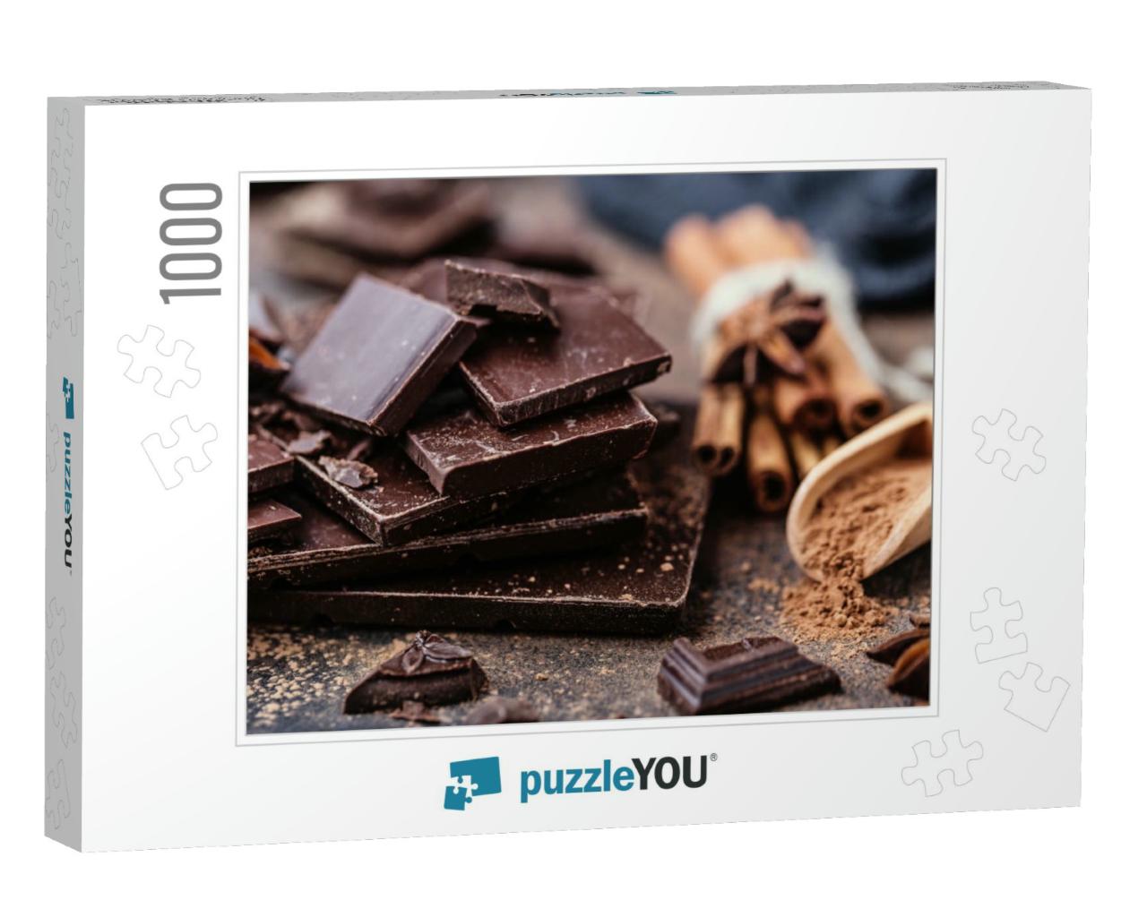 Chocolate Bar Pieces. Background with Chocolate. Sweet Fo... Jigsaw Puzzle with 1000 pieces