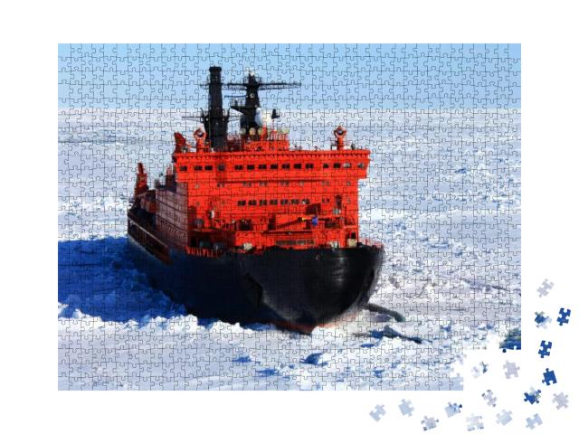 Red Icebreaker in the Middle of Arctic Ocean... Jigsaw Puzzle with 1000 pieces