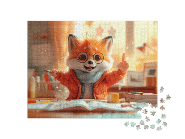 Finny Fox at School with Books in the Classroom Jigsaw Puzzle with 1000 pieces