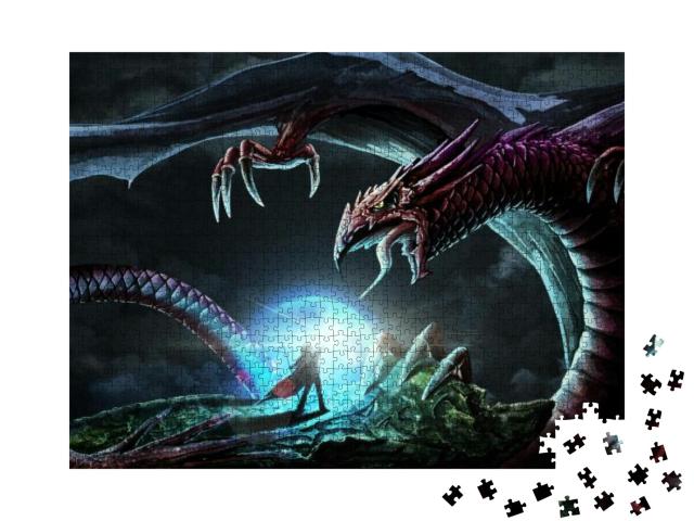 Fantasy Image. Mortal Fight Between Mighty Wizard & Huge... Jigsaw Puzzle with 1000 pieces