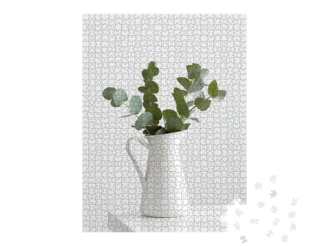 Eucalyptus Branches in a Vase on a White Table... Jigsaw Puzzle with 1000 pieces