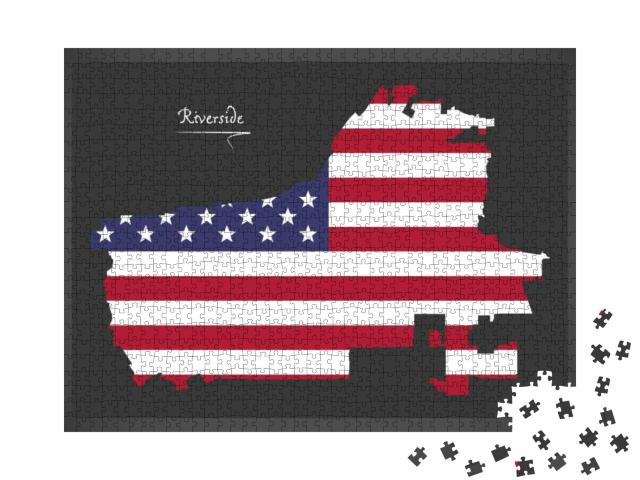 Riverside California Map with American National Flag Illu... Jigsaw Puzzle with 1000 pieces