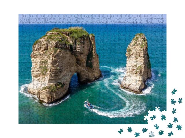 Rouche Rocks in Beirut, Lebanon in the Sea During Daytime... Jigsaw Puzzle with 1000 pieces