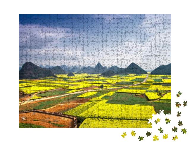 Karst Landscape & Rape Flowers - in Chinas Yunnan Provinc... Jigsaw Puzzle with 1000 pieces
