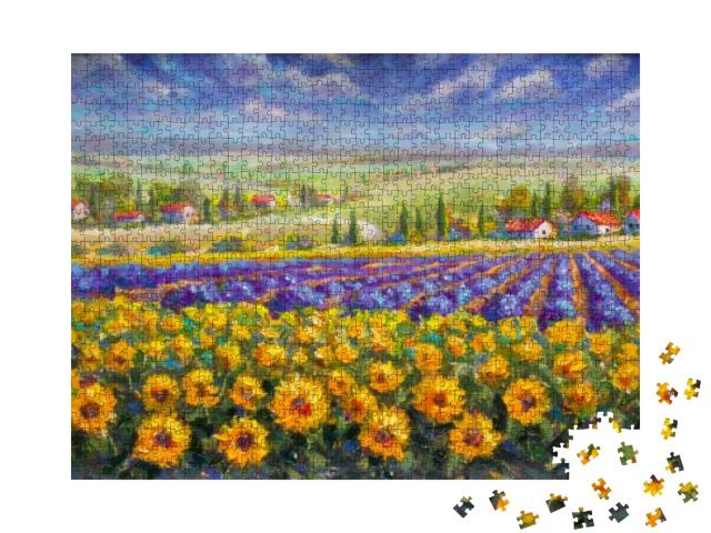 Tuscany Summer Italian Landscape. Violet Blue Lavender Fi... Jigsaw Puzzle with 1000 pieces