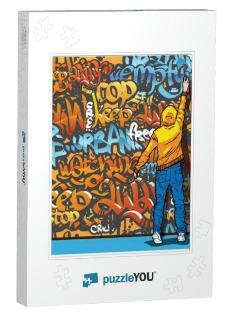 Vector Young Man Painting Graffiti on a Wall... Jigsaw Puzzle
