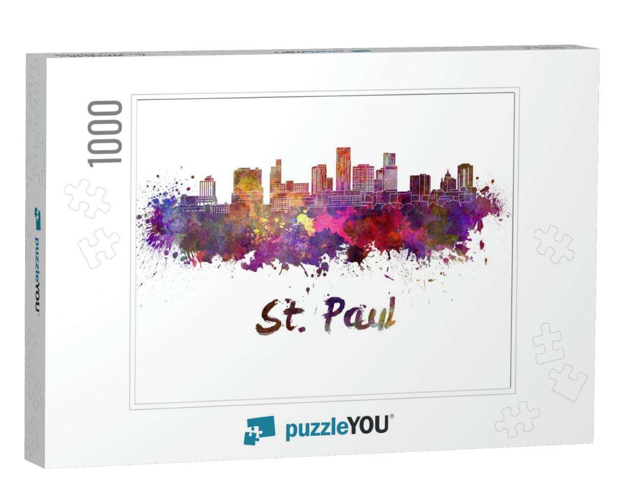 Saint Paul Skyline in Watercolor Splatters with Clipping... Jigsaw Puzzle with 1000 pieces