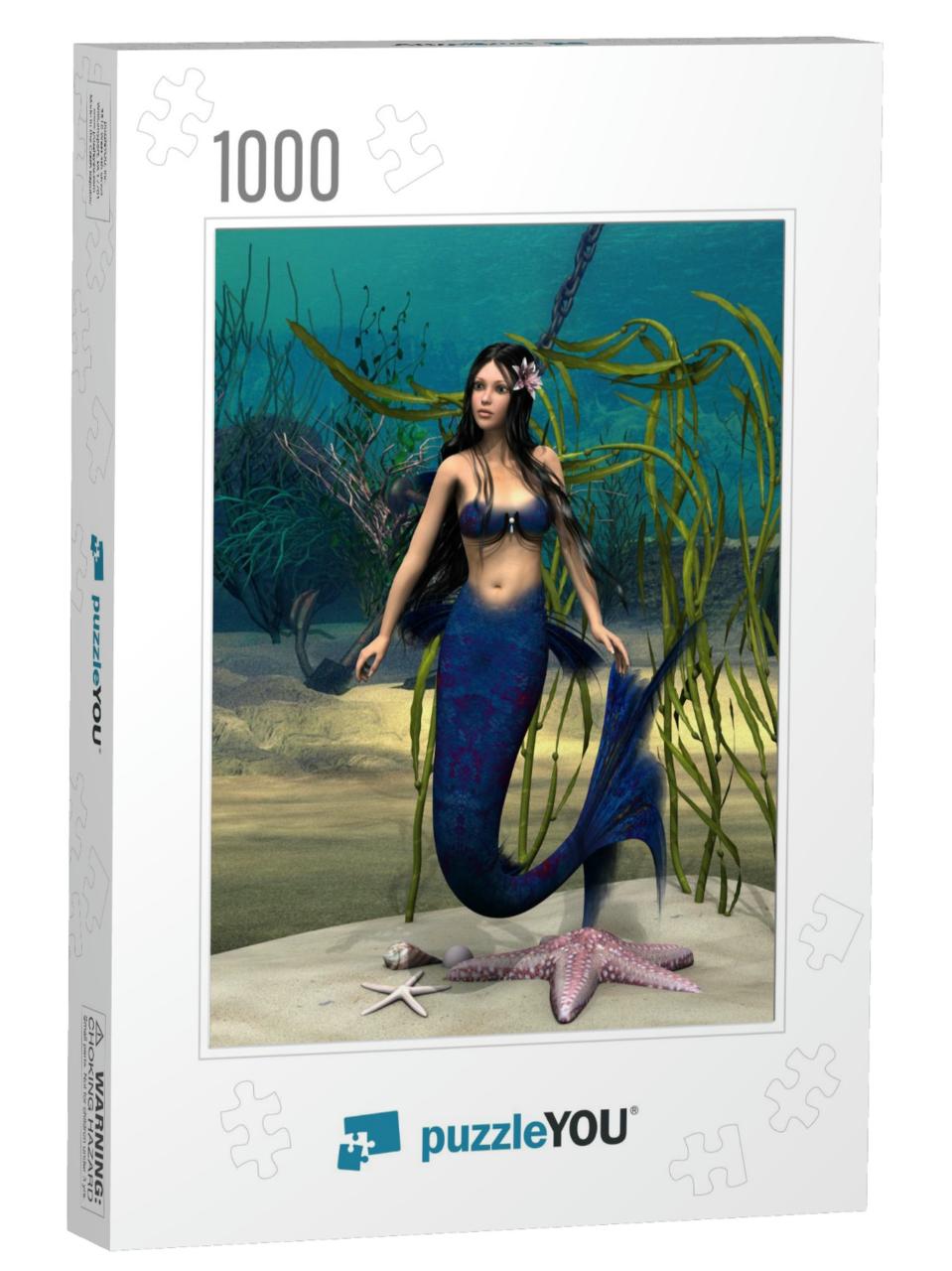 3D Digital Render of a Cute Mermaid on Blue Fantasy Ocean... Jigsaw Puzzle with 1000 pieces