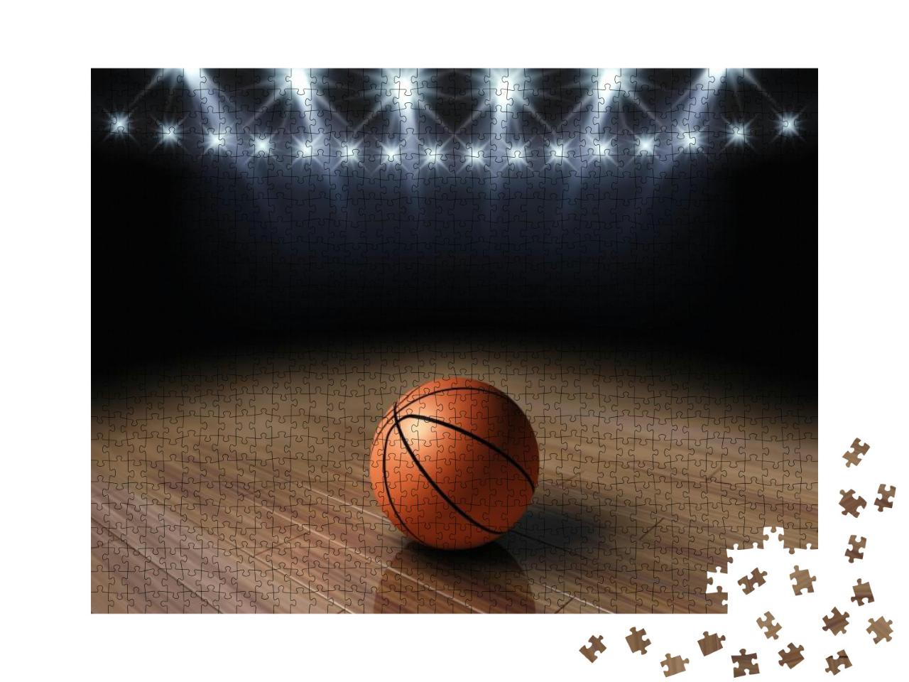 Ball on Basketball Court with Spotlights, Basketball Aren... Jigsaw Puzzle with 1000 pieces