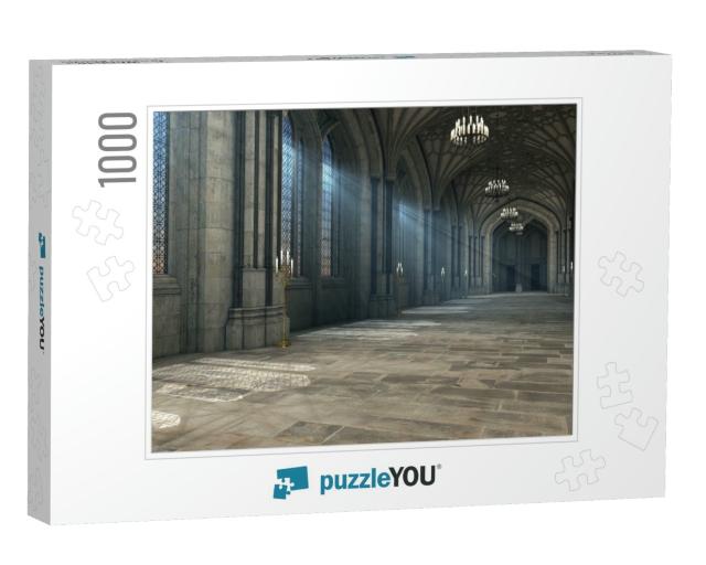 Gorgeous View of Gothic Cathedral Interior 3D Cg Illustra... Jigsaw Puzzle with 1000 pieces