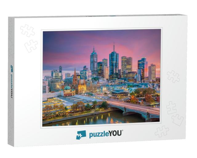 Melbourne City Skyline At Twilight in Australia... Jigsaw Puzzle