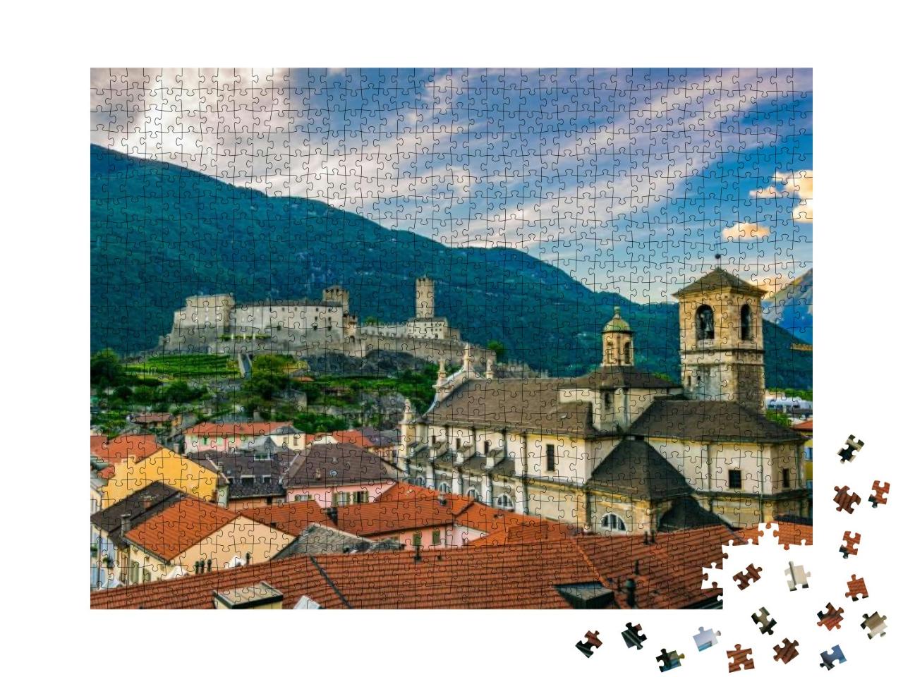 Castelgrande Castle Behind Collegiate Church in Bellinzon... Jigsaw Puzzle with 1000 pieces