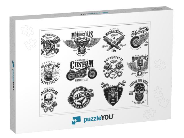 Set of Vintage Custom Motorcycle Emblems, Labels, Badges... Jigsaw Puzzle