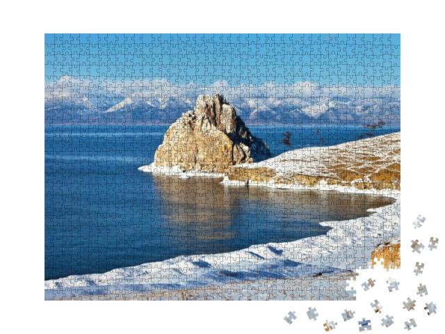 Baikal Lake in December. Shamanka Rock & Beach Bay in the... Jigsaw Puzzle with 1000 pieces
